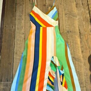Tropical stripe silk dress with